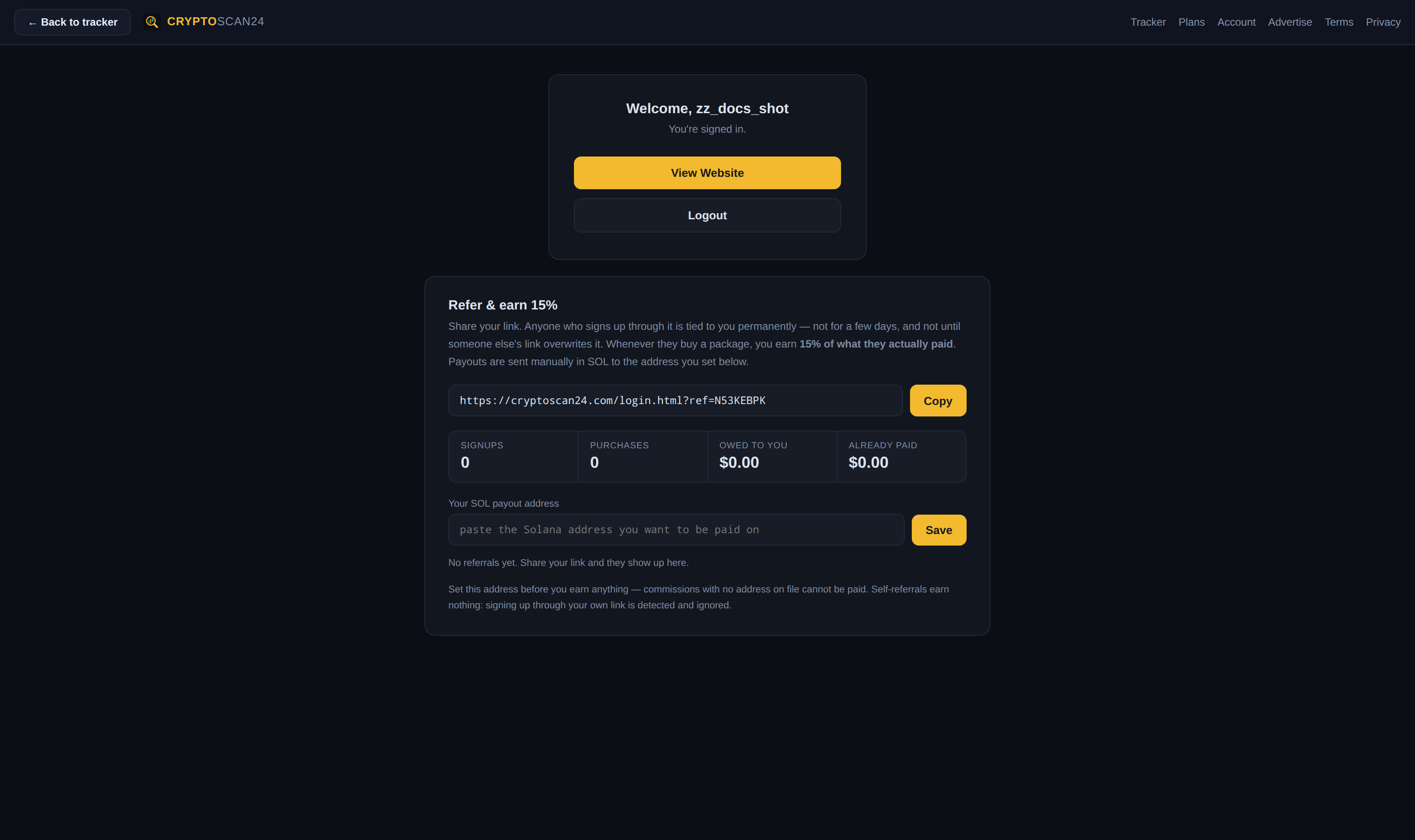 Referrals in Cryptoscan24